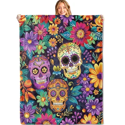 Sugar Skulls and Flowers Blanket