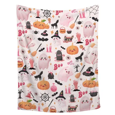 Cute Halloween Ghosts Blanket: Pink Spooky Fun Design