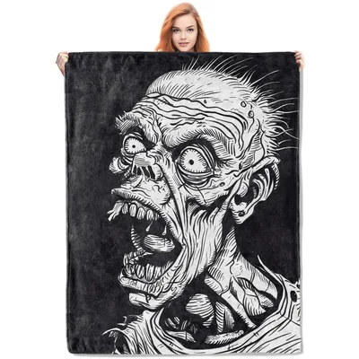 Zombie Face Horror Drawing Blanket featuring a detailed black