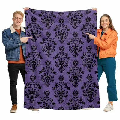 Purple Damask Haunted Pattern Blanket for Spooky Season