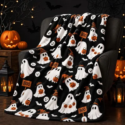 Ghost Trick or Treat Pattern Blanket featuring friendly ghosts