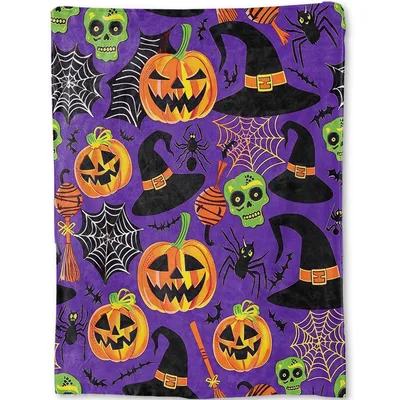 Spooky Halloween Pumpkins Blanket featuring witch hats