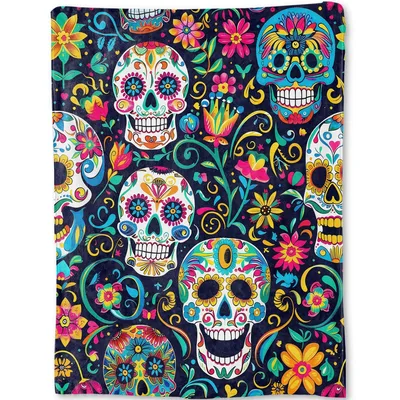 Colorful Sugar Skull Pattern Blanket Celebrating Festive Art