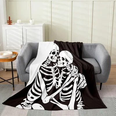 Skeleton Couple Embrace Blanket for Gothic Romance Lovers