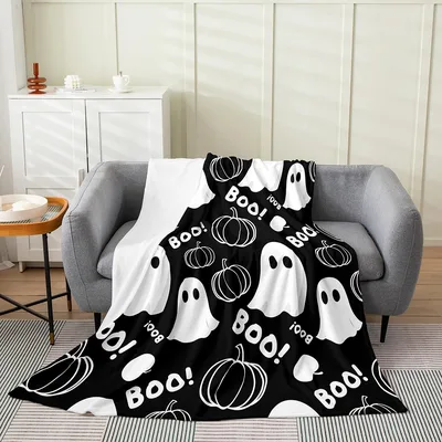 Boo Ghost Pumpkin Pattern Blanket: Spooky White Ghosts and Pumpkins