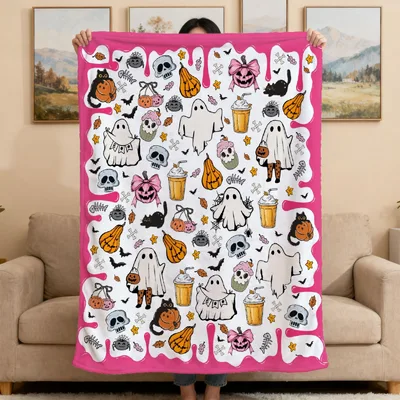 Cute Ghosts and Pumpkins Blanket: Spooky Sweet Halloween Design