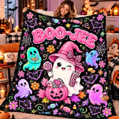 Boo Jee Pink Witch Blanket featuring a cute ghost