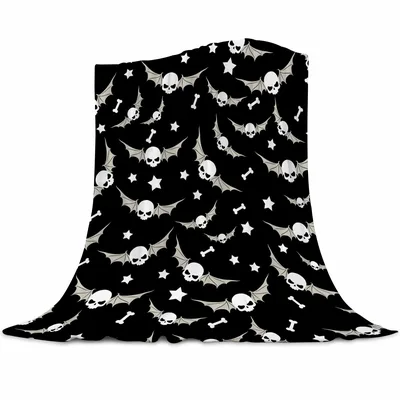 Skulls and Bones Halloween Blanket with Spooky Bat Pattern
