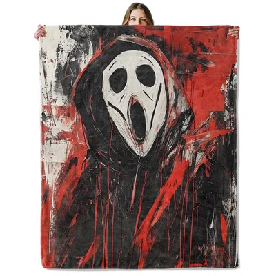 Ghostface Scream Mask Movie Blanket: Spooky Art Design