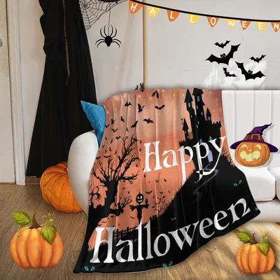 Happy Halloween Haunted Forest Blanket for Spooky Season Decor