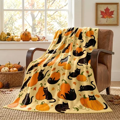 Black Cats and Pumpkins Blanket: Spooky Cute Fall Fleece Design