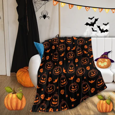 Jack O Lantern Pumpkin Pattern Blanket for Spooky Season