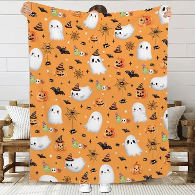 Cute Ghosts and Pumpkins Blanket for a Spooky Season