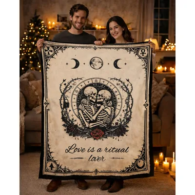 Skeleton Couple Ritual Tarot Blanket: Love Is A Ritual Lover Design
