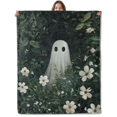 Cute Ghost Among White Blanket: Spooky Floral Design