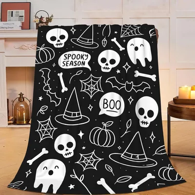 Spooky Ghost Blanket: Spooky Season Skulls and Ghosts Design