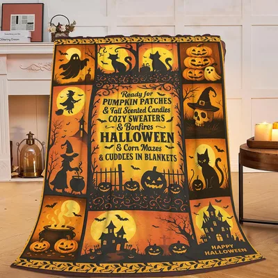 Halloween Witch Pumpkin Patchwork Blanket Celebrating Cozy Fall Nights