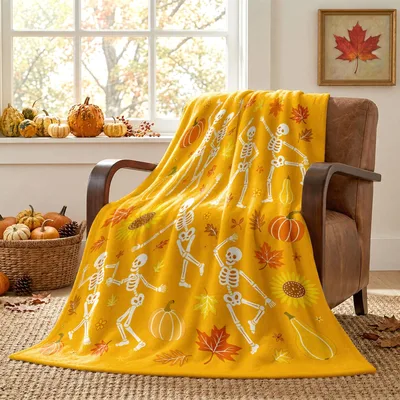 Dancing Skeletons Fall Pumpkins Blanket: Spooky Autumn Joy