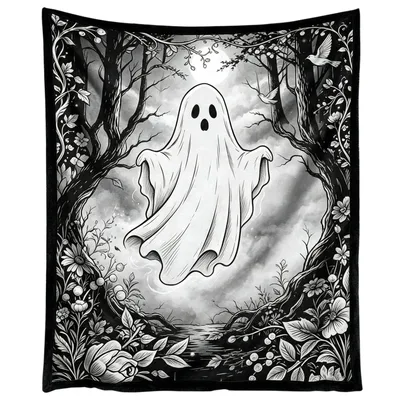 Ghost in Dark Forest Blanket: A spooky black