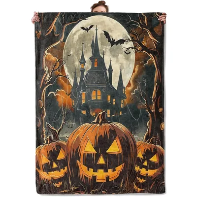 Haunted Castle Jack O Blanket: Spooky Pumpkin and Gothic Manor Design