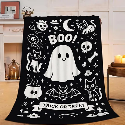 Boo Ghost Cats Halloween Blanket: Spooky Feline Design for Fall