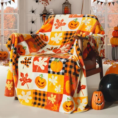 Halloween Pumpkin Patchwork Pattern Blanket: Spooky Squares for Fall