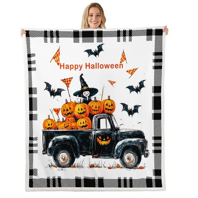 Happy Halloween Pumpkin Truck Blanket No. 2