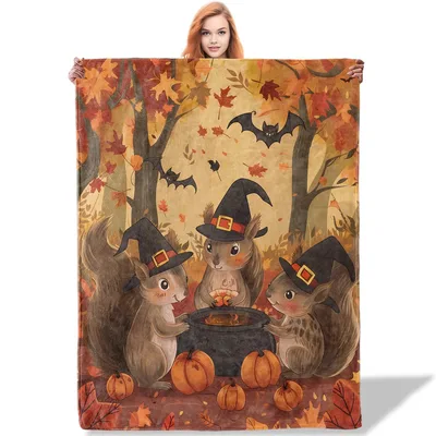 Halloween Witch Squirrels Cauldron Blanket