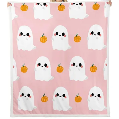 Cute Ghost Pumpkin Pattern Blanket for Soft Halloween Coziness