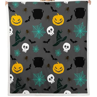 Halloween Bats Pumpkins Skulls Blanket for Spooky Season
