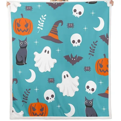 Halloween Ghosts Pumpkins Cats Pattern Blanket for Spooky Season
