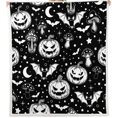Gothic Bats Pumpkins Mushrooms Blanket for Spooky Season