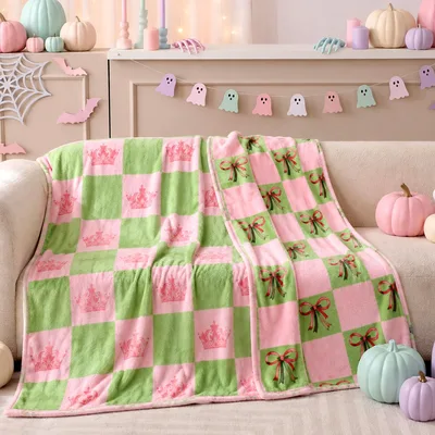 Witch Icons Checkered Pattern Blanket for Halloween