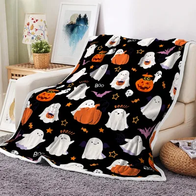 Halloween Ghosts and Pumpkins Blanket Spooky Cute Pattern