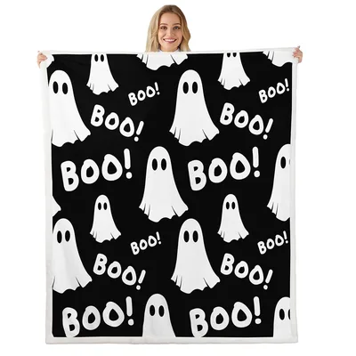 Boo Ghosts Halloween Pattern Blanket with Cartoon Ghosts