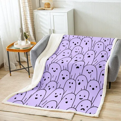 Purple Cartoon Ghost Pattern Blanket: Cute Lavender Specter Design