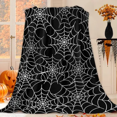 Black and White Spiderweb Blanket for Spooky Season Decor