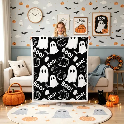 Boo Ghost Pumpkin Pattern Blanket No. 2