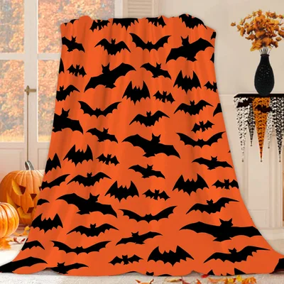 Orange Bats Pattern Blanket: Spooky Silhouettes for Halloween