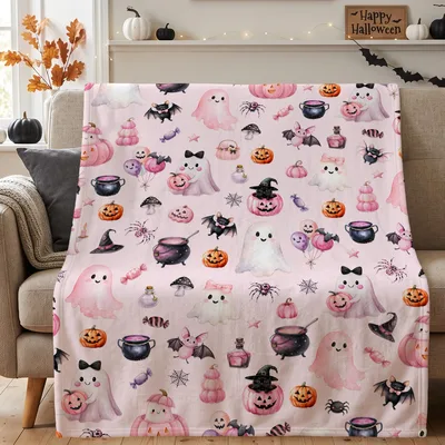 Ghost Pumpkin Halloween Pattern Blanket for Cute Spooky Season