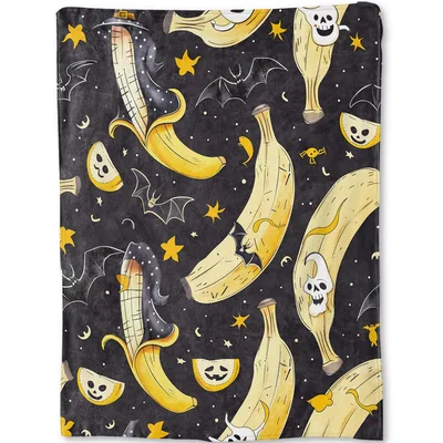 Spooky Ghost Bananas Pattern Blanket: Whimsical Halloween Fruit Design