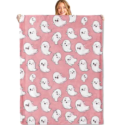 Cartoon Pink Ghosts Pattern Blanket: Adorable Spooky Design