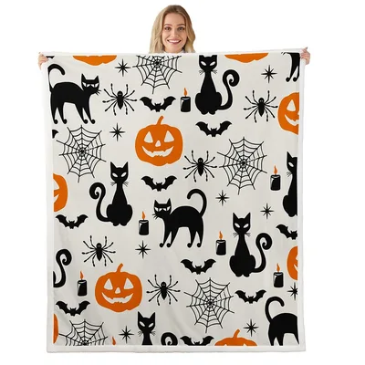 Halloween Cats and Pumpkins Blanket for Spooky Season Fans