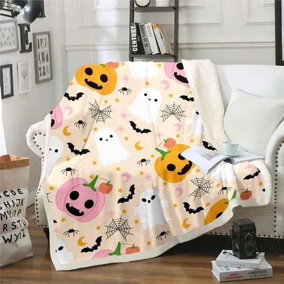 Halloween Pumpkin Ghost Bat Blanket for Spooky Season Fun
