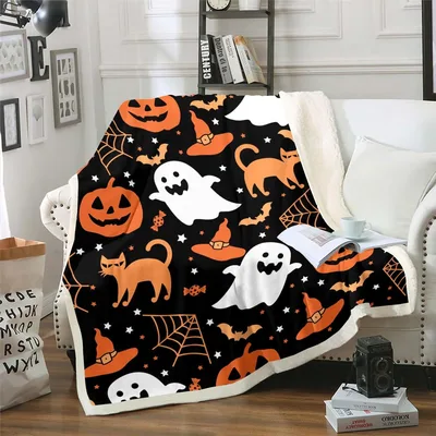 Halloween Pumpkin Ghost Cats Blanket for Spooky Season