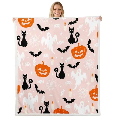 Halloween Cats Bats Pumpkins Blanket for Spooky Season