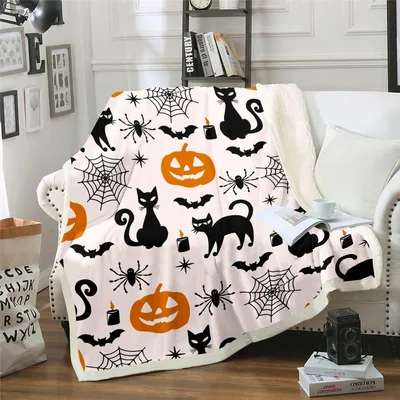 Halloween Cats Pumpkins Blanket for Spooky Season Decor