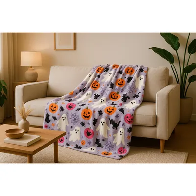 Pumpkins and Ghosts Pattern Blanket: Spooky Fall Throw