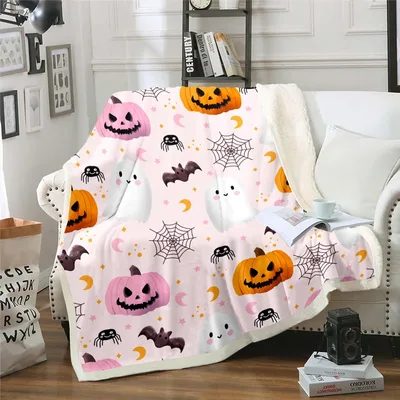 Pumpkins Bats Ghosts Pattern Blanket: Cute Kawaii Halloween
