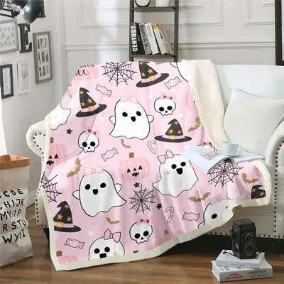 Ghosts Skulls and Witch Blanket for a Cute Halloween Vibe